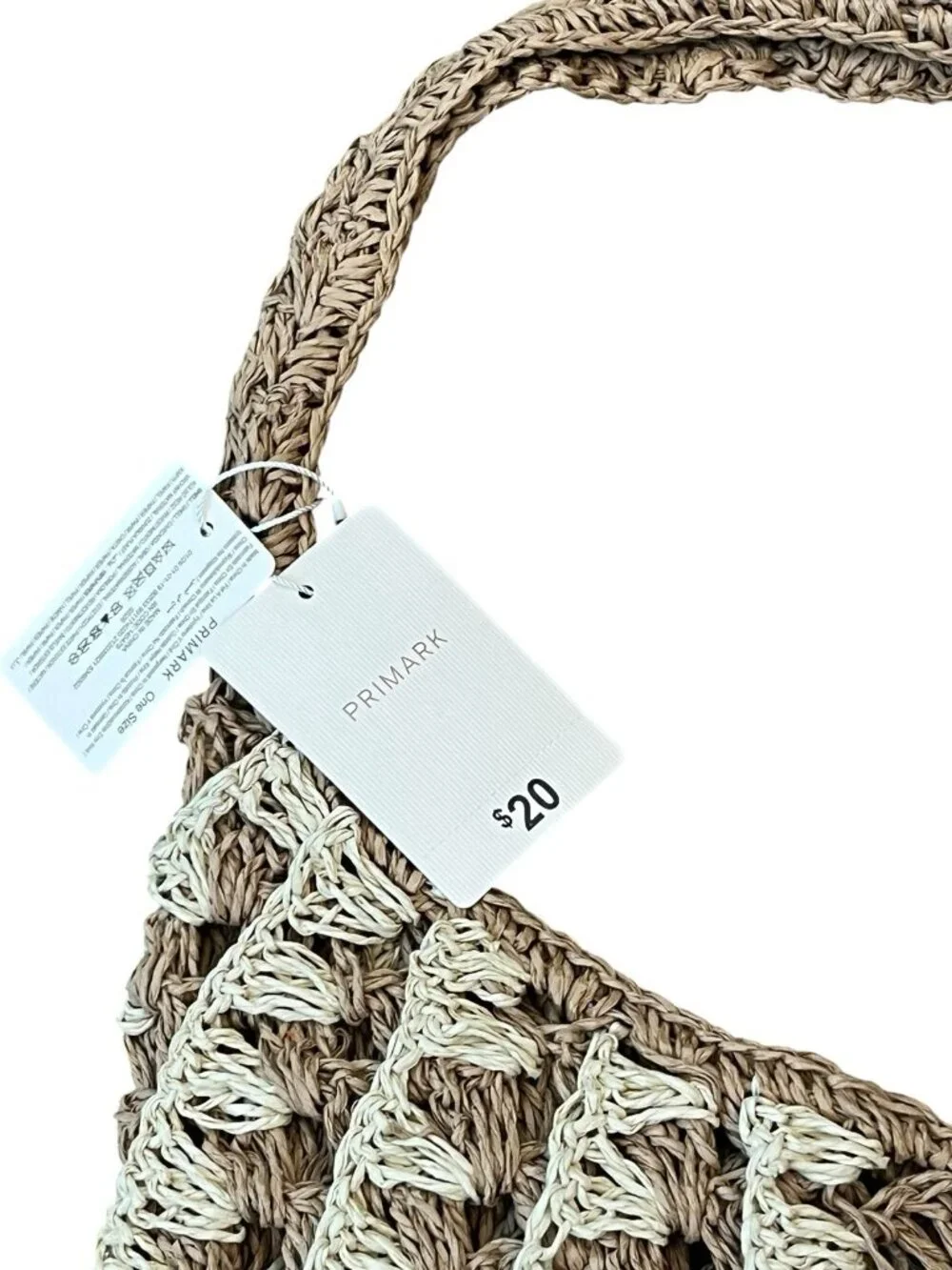 Beige Straw Beach Bag Double Handles Shoulder Woven Tote Primark Striped NWT